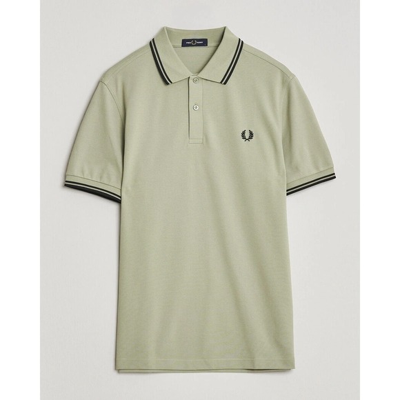 Fred Perry Mens Twin Tipped Polo Shirt Sage Green Cotton Laurel Wreath Large - Picture 1 of 8